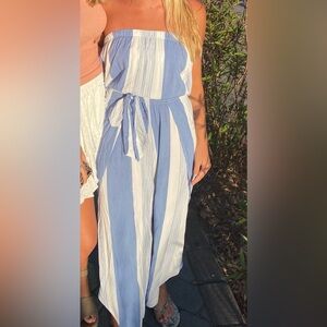 Blue and White Striped strapless jumpsuit. Size M. Brand- Ocean Drive